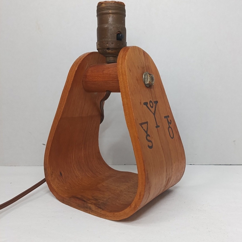 Vintage Handcrafted Wooden Stirrup Lamp Western Rustic Equestrian Decor